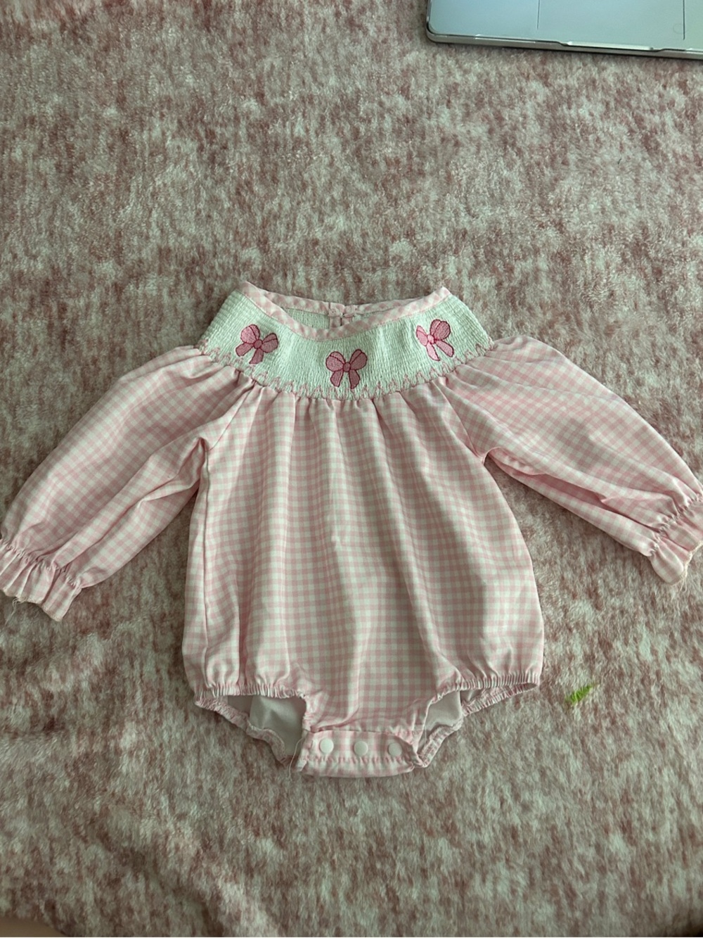 Pink Gingham Smocked Butterfly Baby Romper